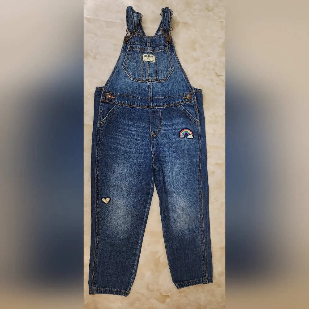 4T Girls Denim Overalls with Rainbow Patch